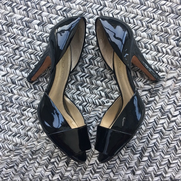 Aldo - Black Patent Leather Peep Toe Heels - Picture 1 of 5